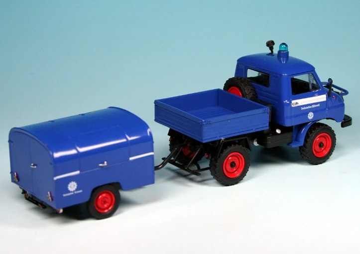 Schuco Mercedes Benz Unimog U 411 Pritsche Mit TSA 8 Anhänger "THW" 2 Schuco Mercedes Benz Unimog U 411 Pritsche Mit TSA 8 Anhänger "THW" – Bild 2