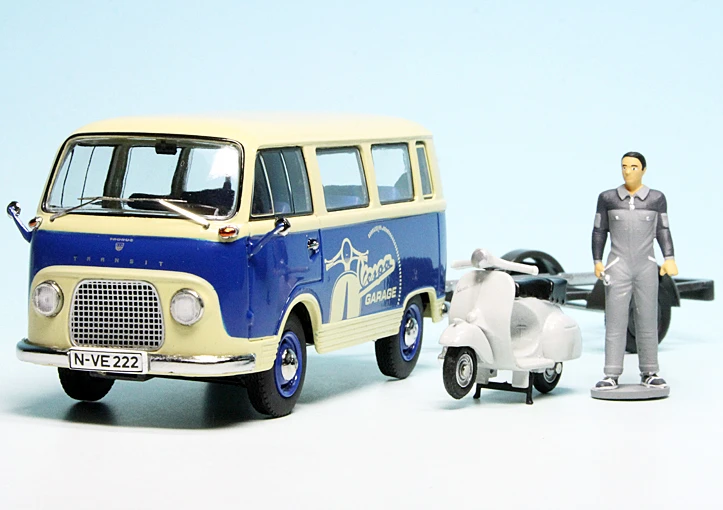 Schuco Ford Taunus Transit FK 1000 Bus Mit Anhänger Und Piccolo Vespa GS Roller "Vespa Garage" 2 Schuco Ford Taunus Transit FK 1000 Bus Mit Anhänger Und Piccolo Vespa GS Roller "Vespa Garage" – Bild 2