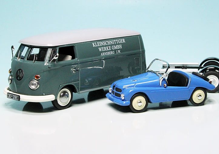 Schuco VW T1 Bulli Kastenwagen Mit PKW-Anhänger Und Kleinschnittger F125 "Kleinschnittger-Werke" 4 Schuco VW T1 Bulli Kastenwagen Mit PKW-Anhänger Und Kleinschnittger F125 "Kleinschnittger-Werke" – Bild 4